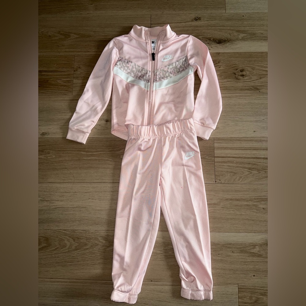 Nike Light Pink Girls' Jacket and Joggers Set with Leopard Accent